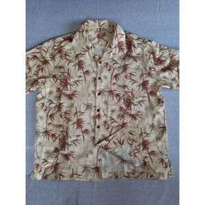 Caribbean Men XL Paisley Embroidery Pineapple Logo Button Shirt ShortSleeve Silk